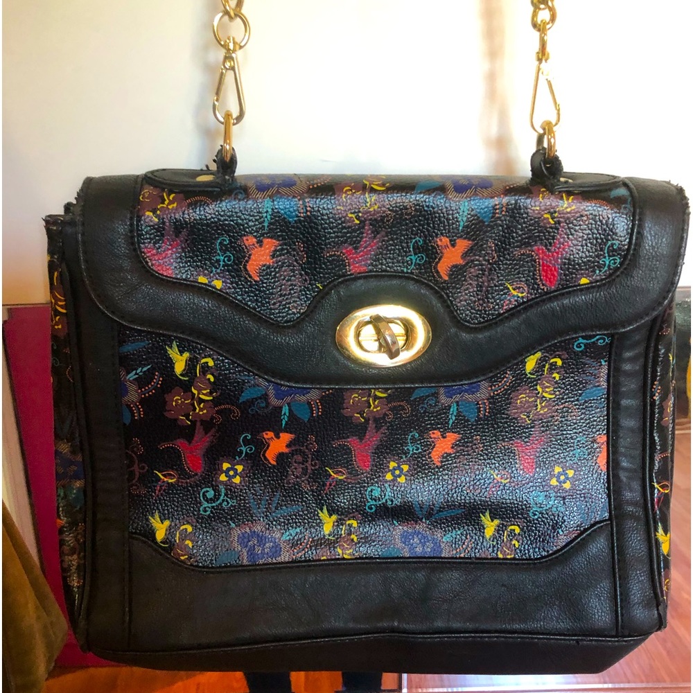 Aldo Black purse with multi-coloured Bird pattern